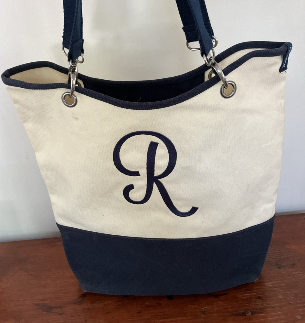Thirty One 31 Canvas Crew Duck Cotton Tote Shoulder Beach Bag Monogram R